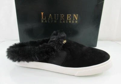 Zapatilla deportiva Ralph Lauren Jinny Mules sin cordones acogedora ribete de piel sintética gamuza negra talla 7,5 Foto 1 de 4