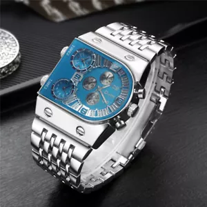 Oulm 9315 Silver Blue Golden Male Watch Three Time Zone Quartz Wristwatches - Picture 1 of 25