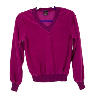 SUÉTER TERCIOPELO De Colección Años 70 80 Vino Granate Fucsia Magenta Pana Deportes Cuello en V - Imagen 1 de 9