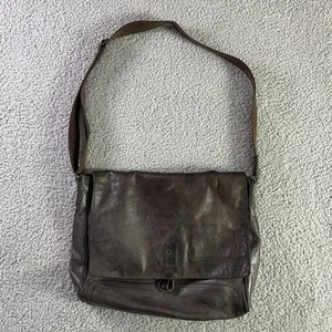 Banana Republic Messenger Crossbody Bag Textured Dark Leather Commuter Briefcase - Picture 1 of 18