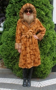 100 % echter Ranch Nerz Pelzmantel mit Kapuze Kleidung Trench Outwear XL/2XL - Bild 1 von 16