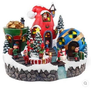 Top Treasures Elves Workshop Villaggio di Natale Frgurina musicale preilluminata nuova con scatola - Foto 1 di 3