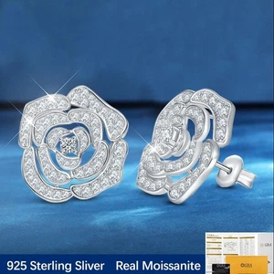 Full Moissanite Flower Shape Stud Earrings 925 Sterling Silver Pass Tester GRA - Picture 1 of 13