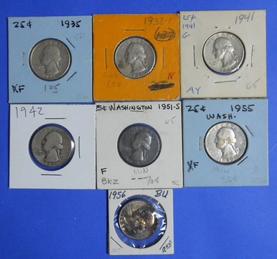 Lot (7) U.S. Quarters... 1935,1938,1941,1942,1951S,1955,1956... 90% Silver - Image 1 of 4