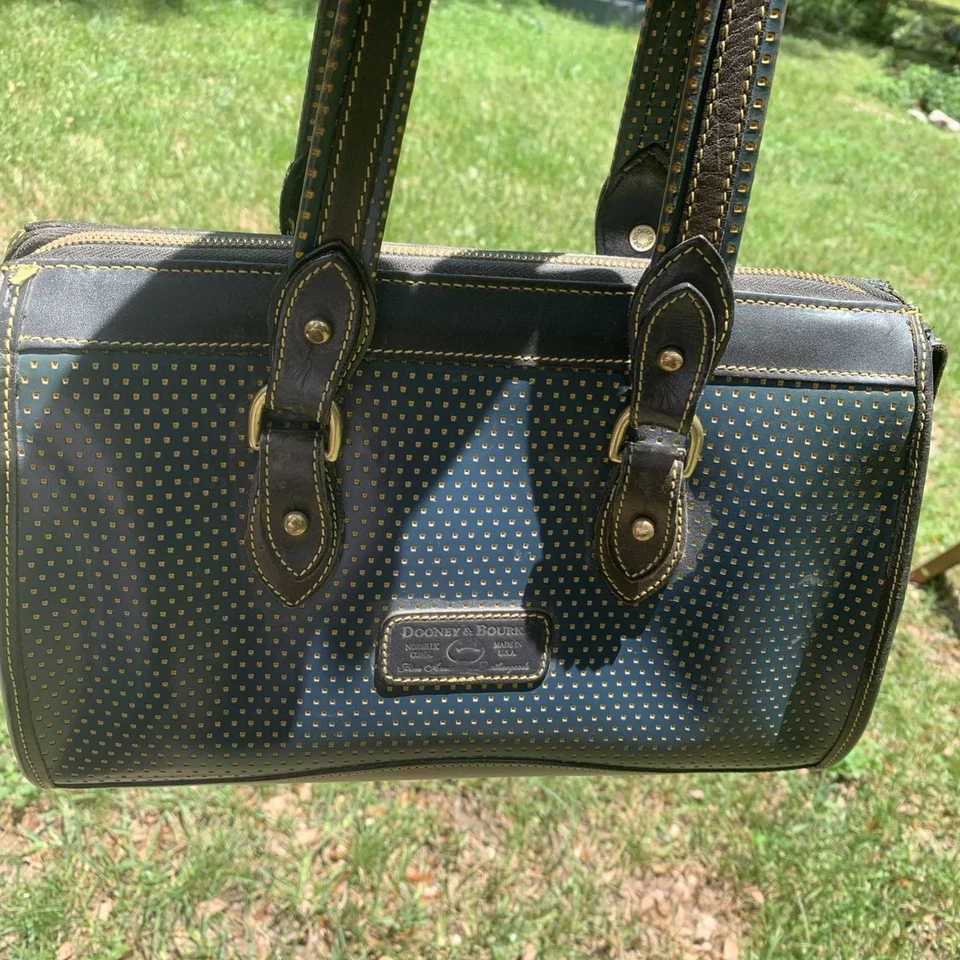 Dooney & Bourke Cabrio Dark Blue Perforated Leather Satchel Handbag. - Image 1 of 4