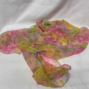 Bufanda Vintage Ray Strauss Floral Acuarela 100% Seda Rosa Años 70 Hecha en EE. UU. - Imagen 1 de 5
