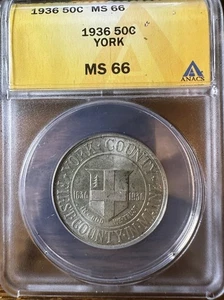 1936 50C York Commemorative Half Dollar ANACS MS-66 - Picture 1 of 4