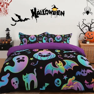 Halloween Bettbezug Set König, Kürbis Geist Muster Bettbezug 3 Teile Ha... - Bild 1 von 7