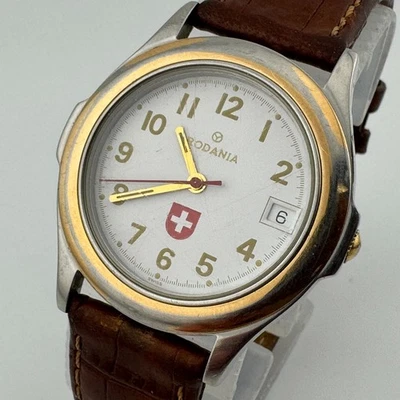 Rodania Quartz Watch Men Dual Tone Leather Date Leather Swiss Analog New Battery - Image 1 of 4