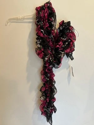 NUEVO Bufanda con Volantes Elástica Floral Rosa Negro Mercado Negro Casa Blanca Foto 1 de 2