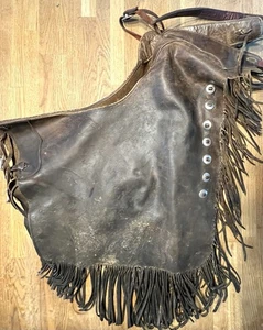 Jack Gulley Vintage Leather Fringe Chaps Belle Fourche South Dakota Horse Riding - Picture 1 of 12