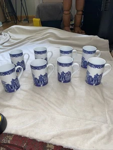Vintage Blue Willow Royal Cuthbertson Coffee Mug Cup 4 3/4" Tall Set of 8 - Picture 1 of 5