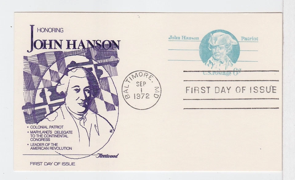 TurtlesTradingPost- John Hanson Postal Card- 1972 #UX64 Fleetwood Cachet FDC - Image 1 of 1