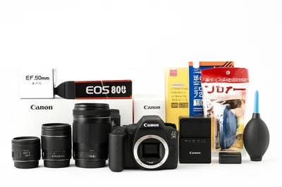 USED Canon EOS 80D Camera & 3Lens ( EF-S 18-55mm EF-S 55-250mm EF 50mm )  Japan - Image 1 of 4
