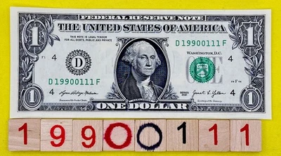 1990 1 November ￼ Birthday Note 19900111 Fancy Serial Number $1 Dollar Bill 2021 - Image 1 of 4