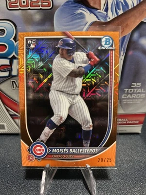Moises Ballesteros 2025 Bowman Chrome Mega Orange Refractor /25 RC Cubs SP #42 - Image 1 of 2