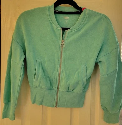 Chaqueta de bombardero de lana lavada Justice Girls en verde azulado talla S nueva con etiquetas Foto 1 de 4
