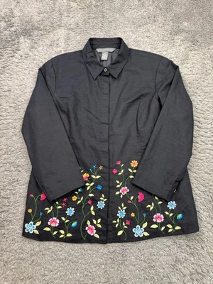 Chaqueta Jessica Holbrook Mujer Grande Negra Mezcla de Lino Floral Bordada Carrera Foto 1 de 4