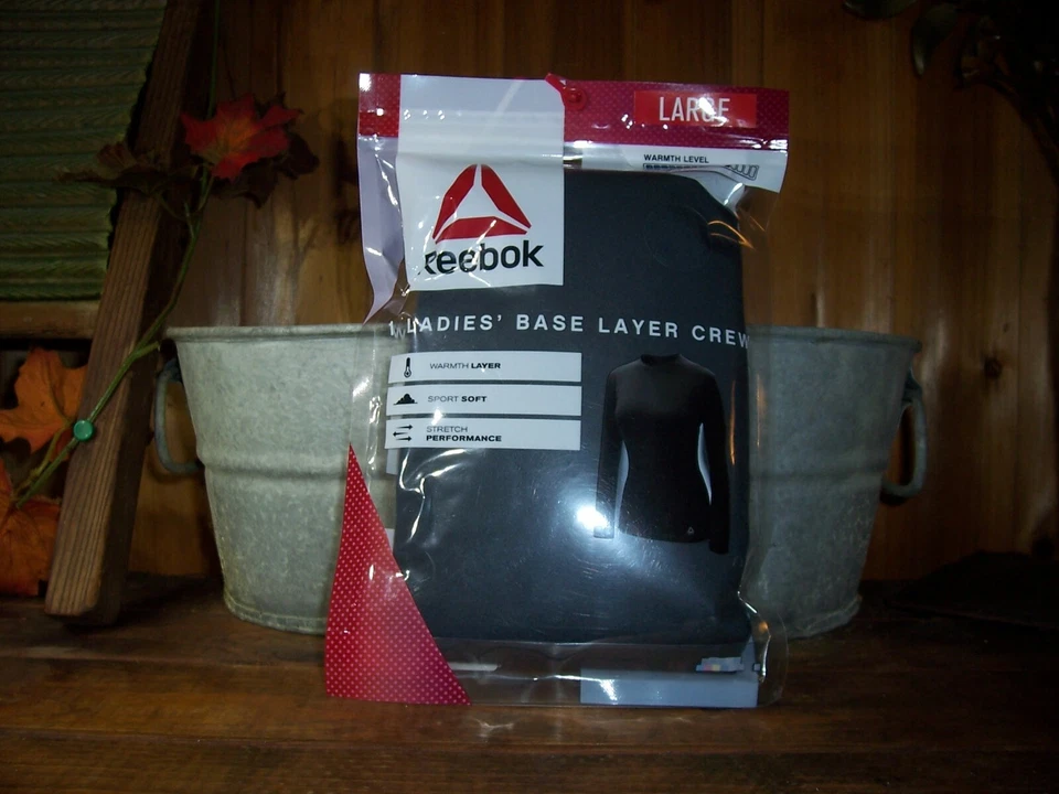 2 Reebok Women's Long Sleeve Black Crew Base Layer Shirt Size Large