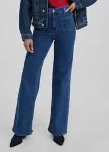 $284 Le Jean Women's Blue Virginia Wide-Leg Stretch Denim Jeans Pants Size 26 - Picture 1 of 5