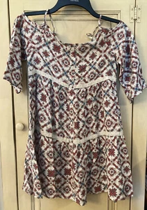 Mudd Summer Fall Rayon Dress Geometric Print Girls Size 10 Cold Shoulder EUC - Picture 1 of 5