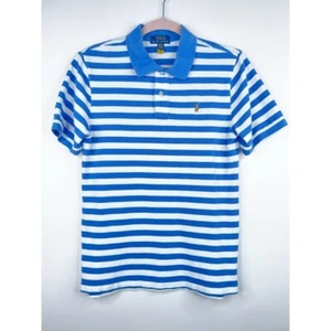 Polo Ralph Lauren Kids Blue White Striped Polo Shirt Short Sleeve Size XL 18-20 - Picture 1 of 8