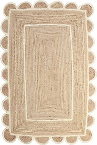 Handgefertigter Jute Böhmischer Flächenteppich gerahmtes Muster natürlicher Wohnzimmerteppich - Bild 1 von 3