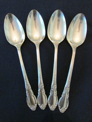 SET 4 TEASPOONS! Vintage 1881 ROGERS ONEIDA silverplate ENCHANTMENT patt: LOVELY - Image 1 of 4