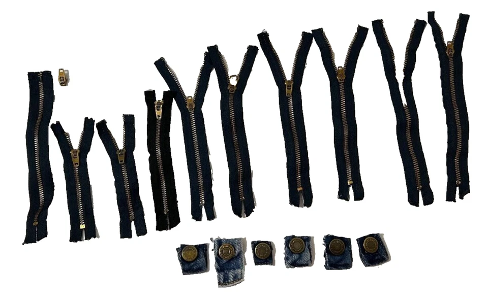 YKK Zippers Brass for Denim Jean Pant Blue with 5 Brass Snaps Lot of 10 - Image 1 of 4