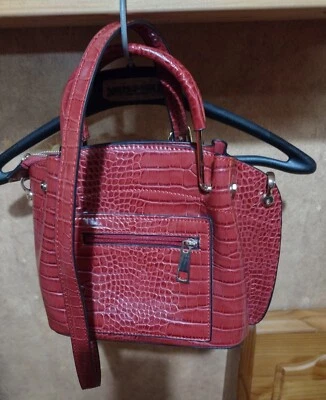 Sondra Roberts Squared Red Snakeskin Crossbody Purse. NWOT - Image 1 of 4