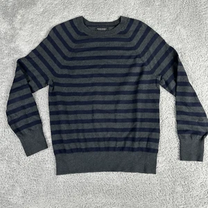 Banana Republic Herren Kaschmir Rundhals Pullover L Navy Grau Streifen - Bild 1 von 12