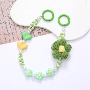Keychain Crochet Flower Phone Chain Anti-Lost Heart Case Chain Handbag Bag - Zdjęcie 1 z 16
