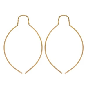 Pendientes colgantes de oro amarillo de 14k con barra de doble barra curva 2 gramos - Imagen 1 de 4