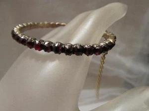 Vintage-Antique Victorian Rose-Cut Bohemian Garnet Bangle Oval Bracelet - Picture 1 of 10