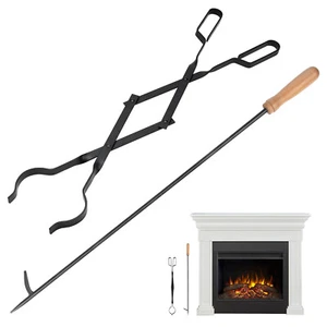 32” Long Fireplace Fire Pit Campfire Poker Stick & 25” Fireplace Tongs Tool Sets - Picture 1 of 8