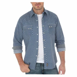 MVR371M Wrangler Retro Men's Blue Print Western Shirt NEW - Picture 1 of 3