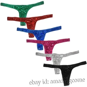 5-Pack Men's Shiny Leather Pucke T-back Underwear Guy G-string Slim Bulge Thong - Picture 1 of 12