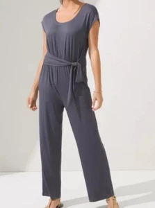 Soma Weekend kurz geschnittener Overall Maxi Hosenanzug mit Bindeband vorne U-Ausschnitt Medium Reg grau Tinte - Bild 1 von 17