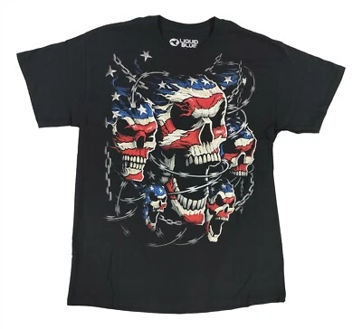 Patriotic 衬衫男式大号头骨星星和链条红色白色蓝色美国 T 恤 — 第 1/3 张图片