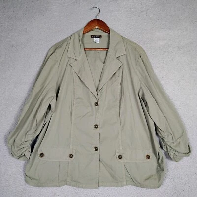 XCVI Jacket Women's 2X Plus Olive Green Stretch Ruched Button Front Lightweight - Image 1 of 4