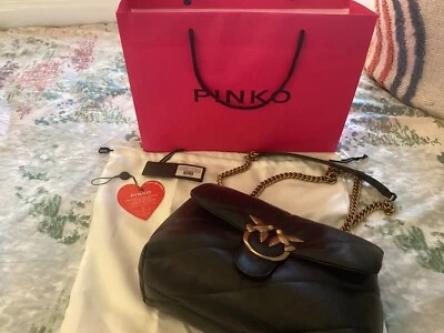 Nuevo bolso de cuero negro de PINKO -11 pulgadas - 7 pulgadas - 4 pulgadas tamaño mediano Foto 1 de 4