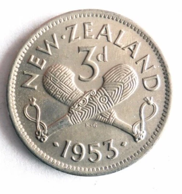 Nueva Zelanda 1953 3 peniques - Excelente moneda - Envío gratuito - Cubo de 3 peniques de Zelanda Foto 1 de 2
