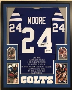 FRAMED LENNY MOORE AUTOGRAPHED SIGNED INSC BALTIMORE COLTS STAT JERSEY JSA COA - Picture 1 of 4