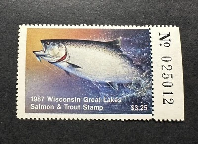 1987 WISCONSIN - State Salmon & Trout Great Lakes Fishing Stamp - MNH - Image 1 of 2