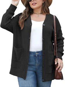 Women's Plus Size V-Neck Cardigan Sweater Lightweight Button-Down Open Front ... - Picture 1 of 6