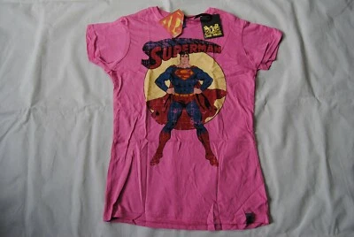 SUPERMAN STANDING POSE PINK LOUD ROCKS LADIES SKINNY T SHIRT NEW OFFICIAL  - Image 1 of 4