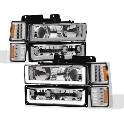 Topline For 94-00 Chevy C10 C/K LED Bar Projector Headlight+Corner+Bumper Chrome - Image 1 of 4