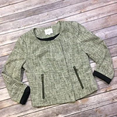 Ann Taylor Loft Women's 4 Asymmetrical Zip Tweed Black & White Blazer Jacket - Image 1 of 4