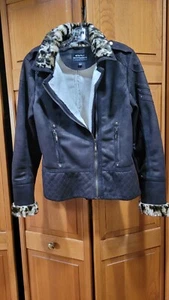 MontanaCo Damen braun Kunstleder Tiermotiv Kunstfellkragen Jacke Small Medium - Bild 1 von 24