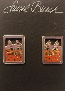 Laurel Burch Mallory's Cat Post  Earrings Cat Face Purple Red New - Picture 1 of 8